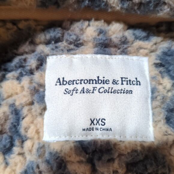 Abercrombie & Fitch Womens XXS Leopard Animal Print Sherpa Fleece Jacket‎ Coat - Picture 8 of 12